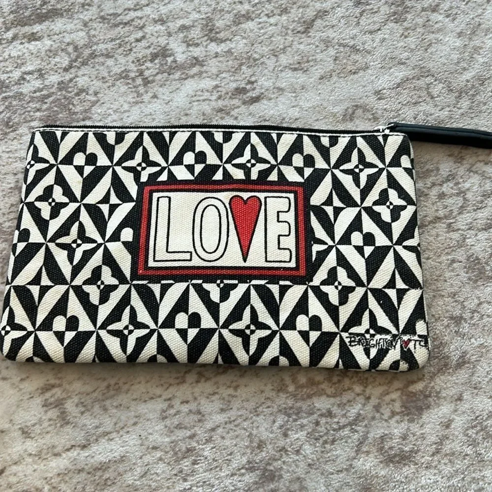 Brighton Black and White canvas LOVE Clutch/cosmetic bag
